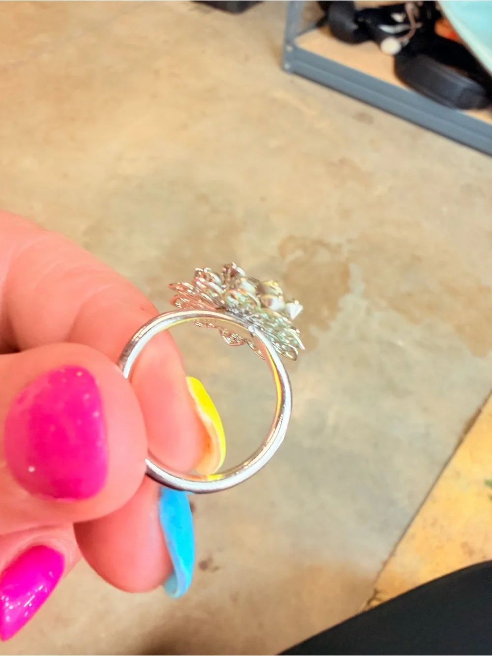 Clear Crystal Floral Cluster Ring in Silver Tone